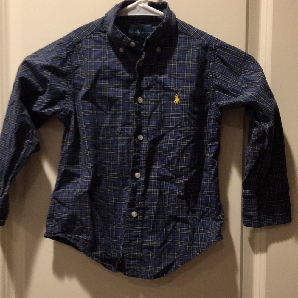 Ralph Lauren boys button down long sleeves plaid shirt size 4/4T blue yellow